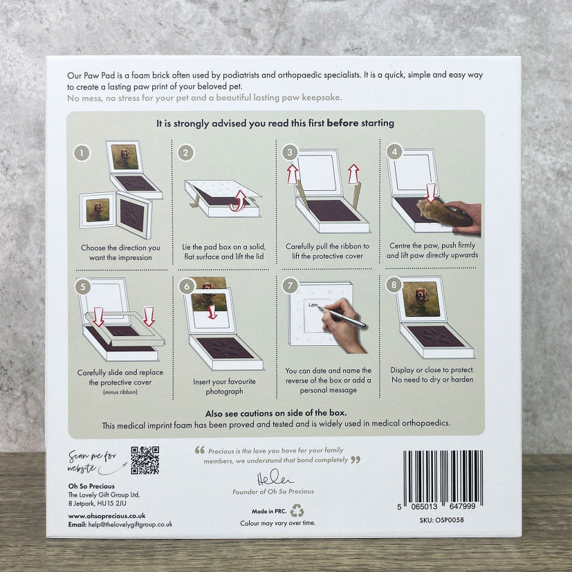 Back of a product packaging with instructions and branding on a textured surface