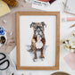 Framed custom watercolour dog portrait created from a customer photo