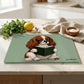 chopping board with a dog reading a book design on a kitchen counter.