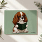 Glass chopping board with Illustration of a dog wearing glasses and holding a book on a green background