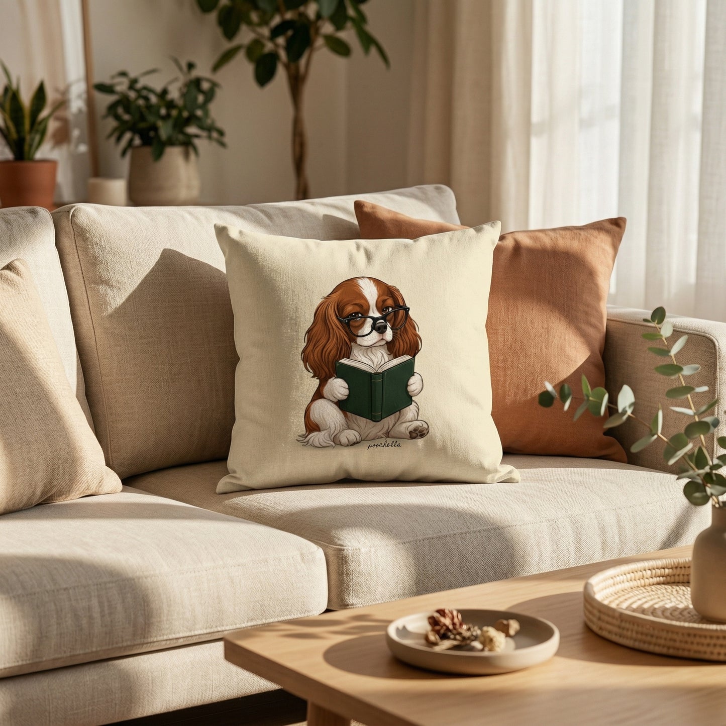One More Page Cavalier King Charles Organic Cotton Cushion Cover – Dog Lover Home Decor | Poochella®