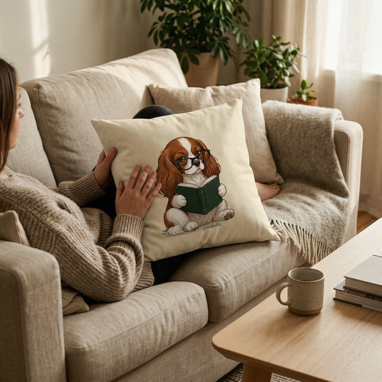 One More Page Cavalier King Charles Organic Cotton Cushion Cover – Dog Lover Home Decor | Poochella®