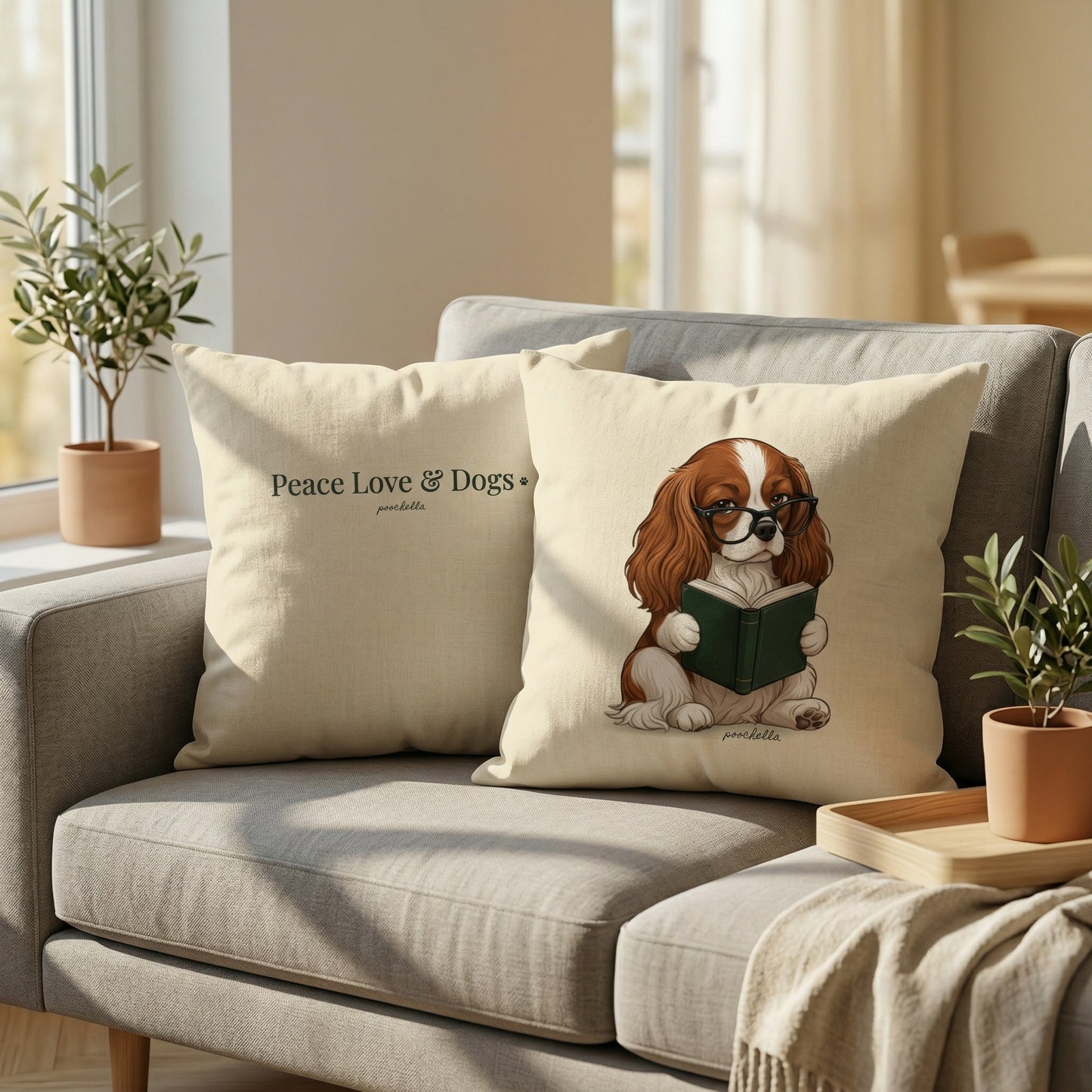 One More Page Cavalier King Charles Organic Cotton Cushion Cover – Dog Lover Home Decor | Poochella®