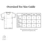 Oversized tee size guide with measurements and poochella logo at the bottom.