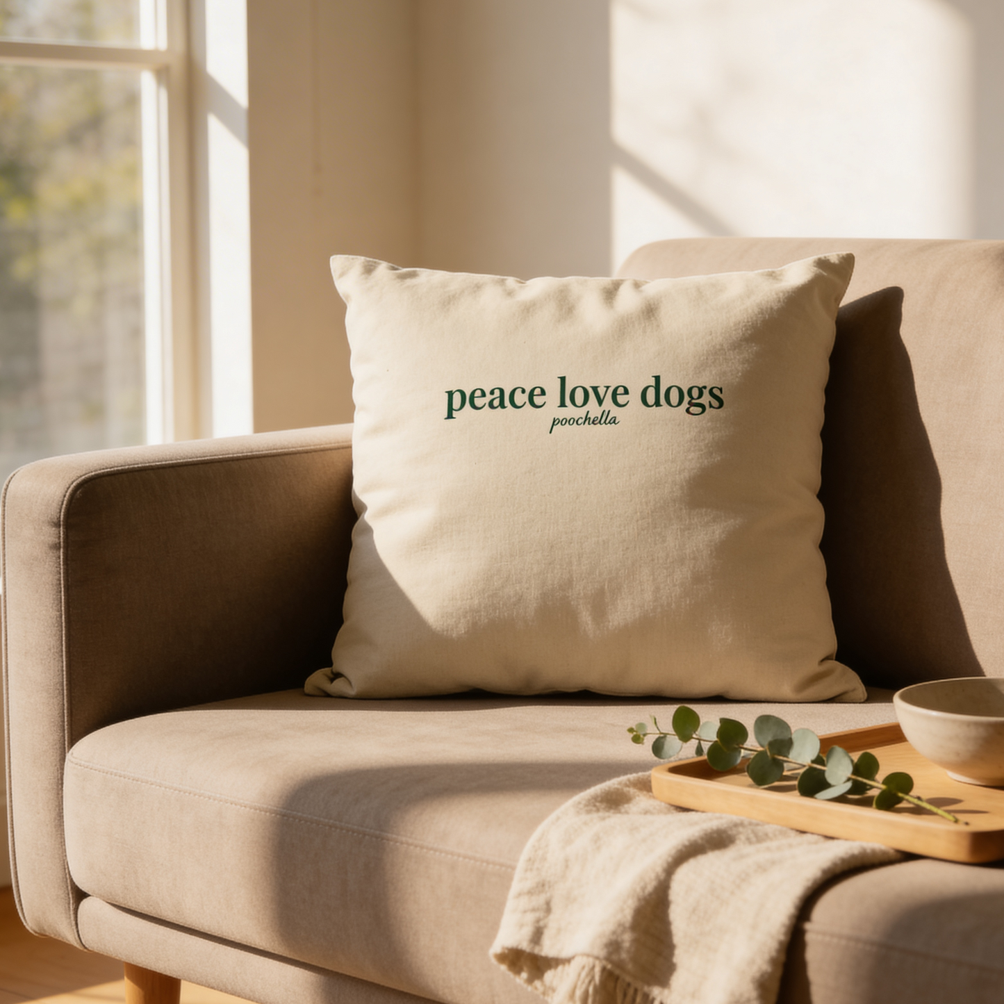 Peace Love & Dogs Organic Cotton Cushion Cover Minimal Home Decor | Poochella®