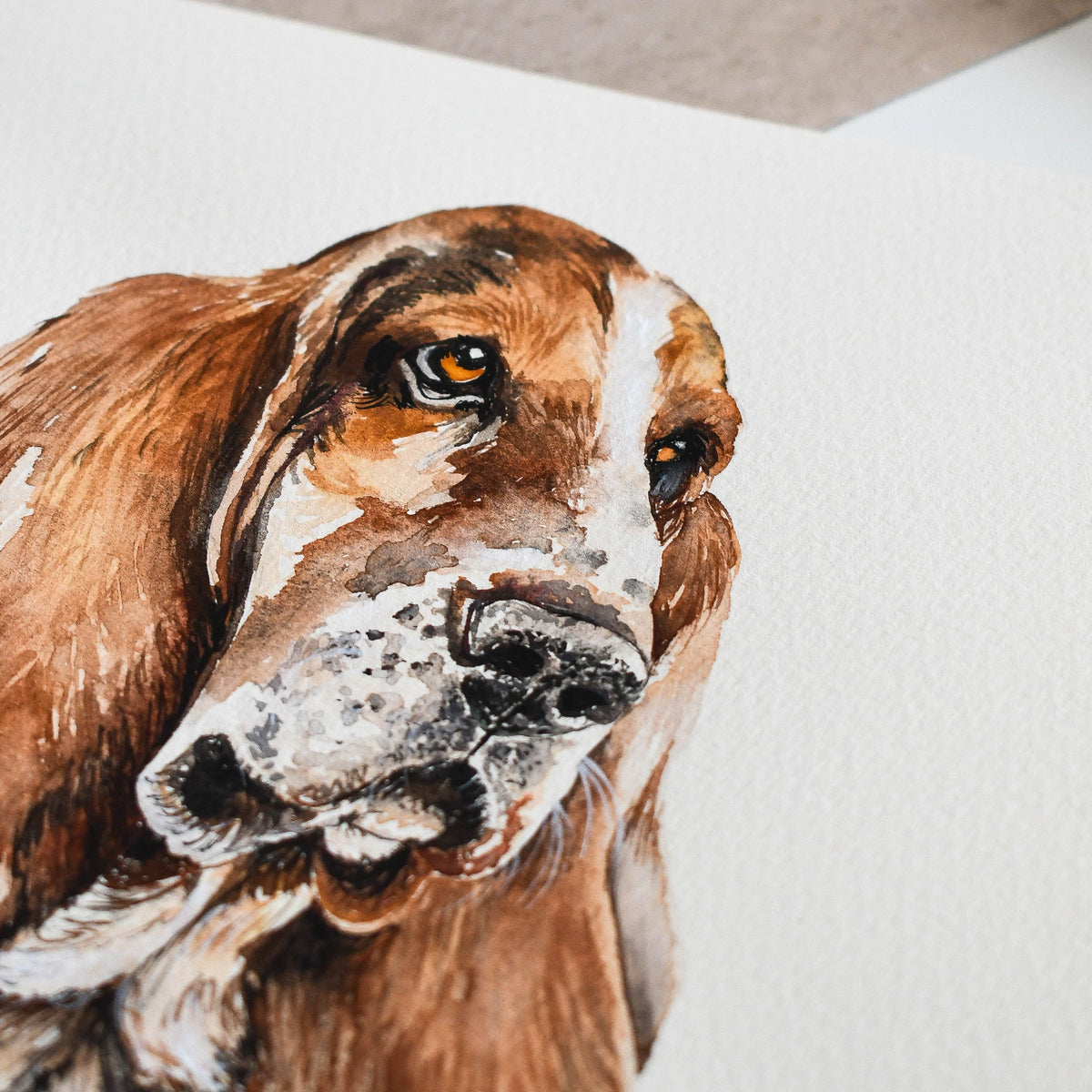 Close-up of the brushwork and detail in a custom dog portrait