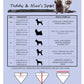 A size chart and guide for pet collars titled 'Teddy & Nico's Pet' on a light lavender background. The chart includes a small dog photo, a breed examples column, and size tables from XS to XL with dimensions, collar measurements, and suggested dog breeds.
