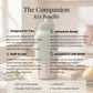 Stainless steel water bottle with text highlighting key benefits on a blurred background
