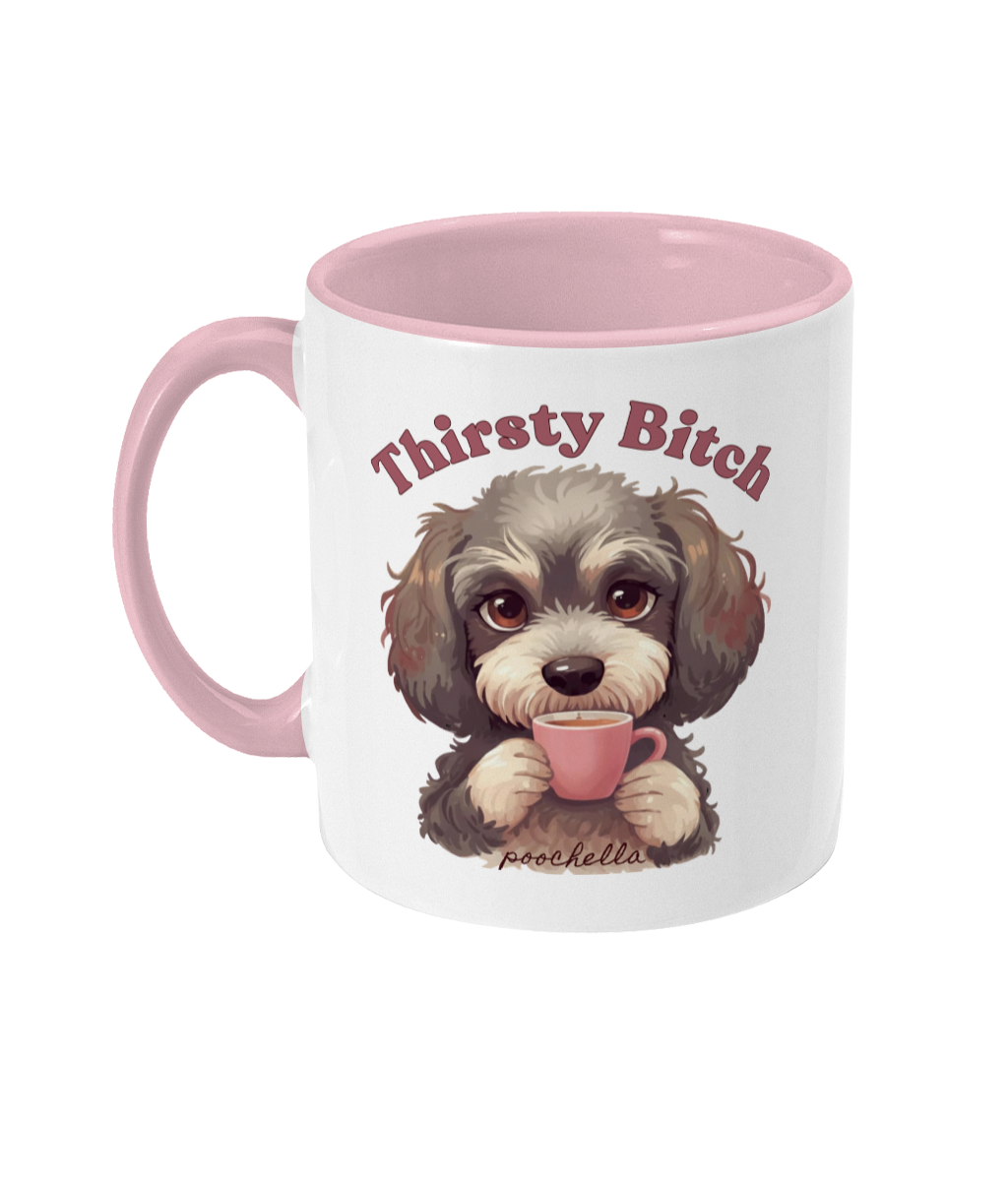 Thirsty Bitch Two-Tone Cockapoo Pink Ceramic Mug | Poochella®