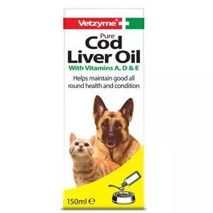 Vetzyme Cod Liver Oil with Vitamins A D & E Pet Dog Liquid Supplement 150ml