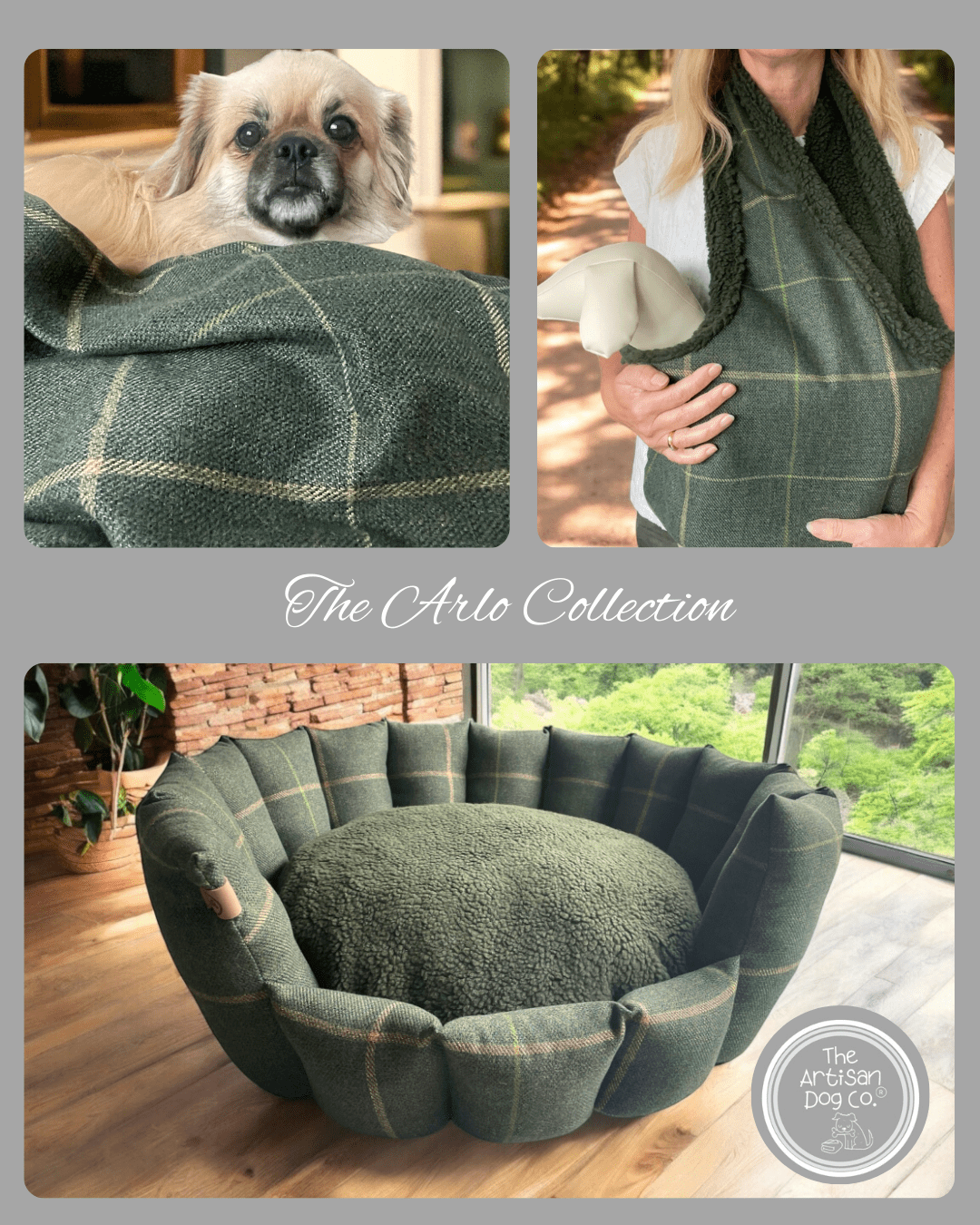 Arlo Forest Green Reversible Lambswool Sherpa Handmade Dog Blanket | The Artisan Dog Company - Poochella®