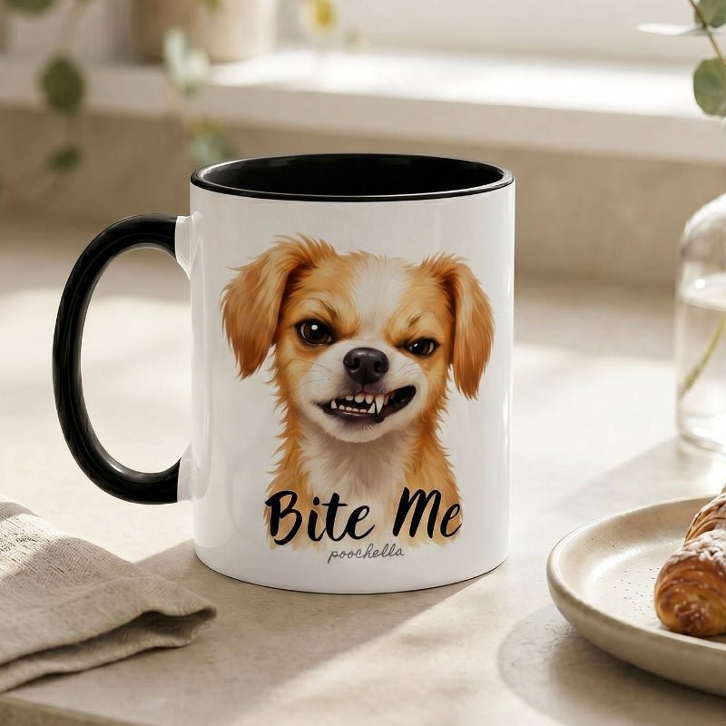 Bite Me Two-Tone Ceramic Black & White Mug | Funny Dog Lover Gift | Poochella® - Poochella®