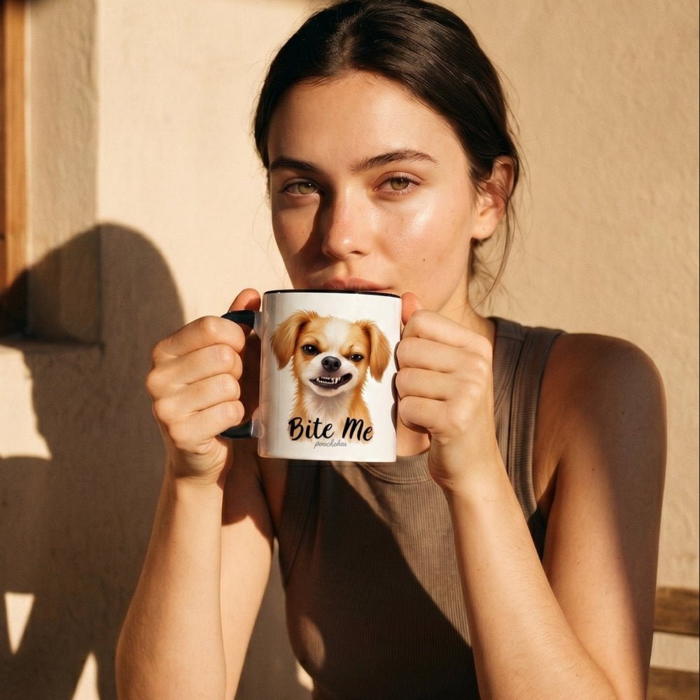 Bite Me Two-Tone Ceramic Black & White Mug | Funny Dog Lover Gift | Poochella® - Poochella®