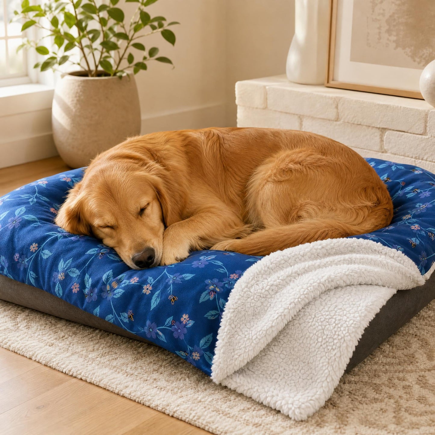 Cath Kidston Greenwich Flowers Sherpa Pet Blanket – Cosy Fleece Dog Blanket | Luxury Pet Blanket UK - Poochella®