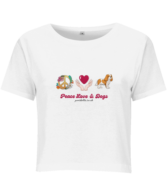 Poochella®️ Peace Love & Dogs Cropped White Tee