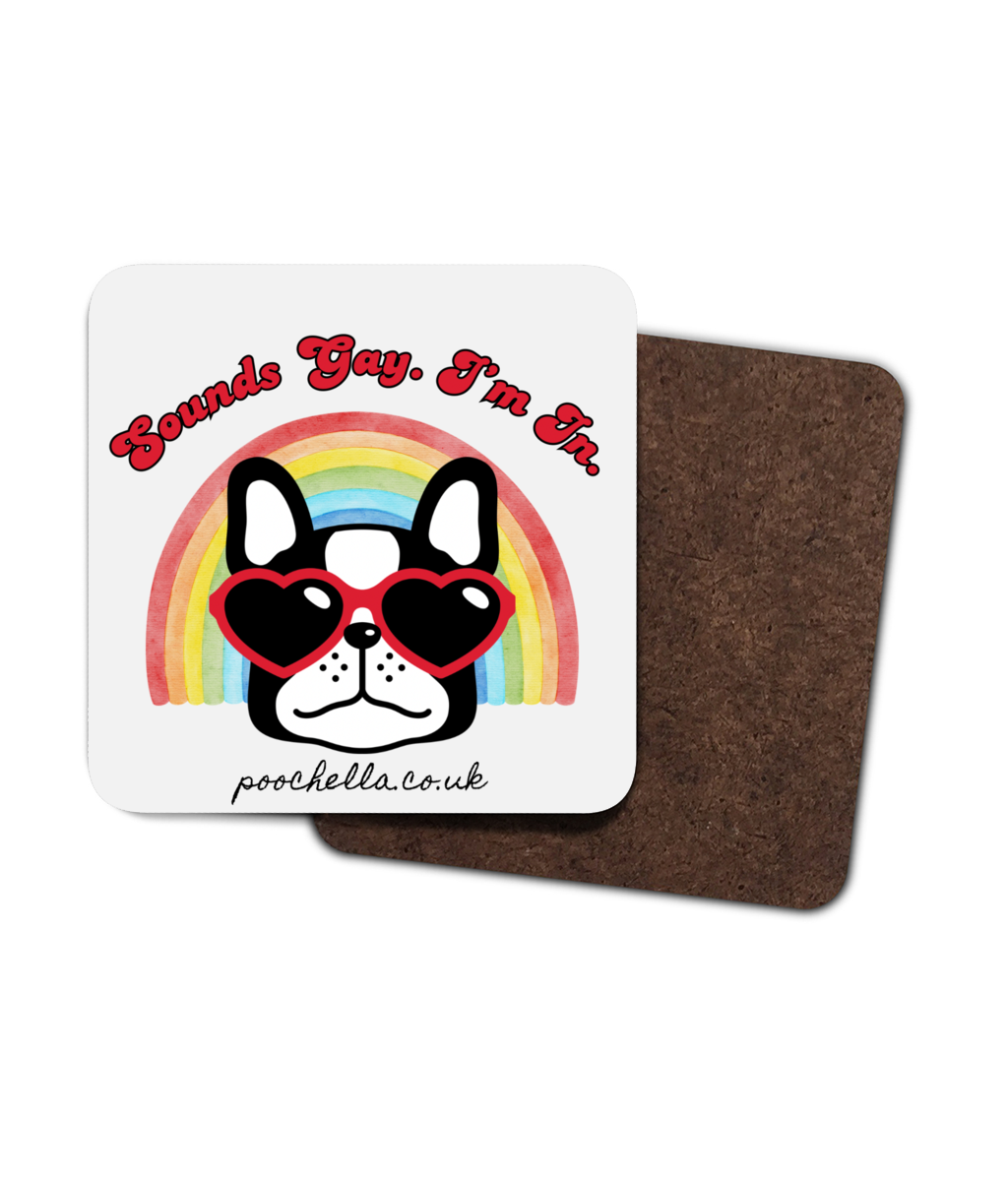 Poochella®️ 4 Pack Sounds Gay I’m In Wood Square Coasters Love Pride Rainbow