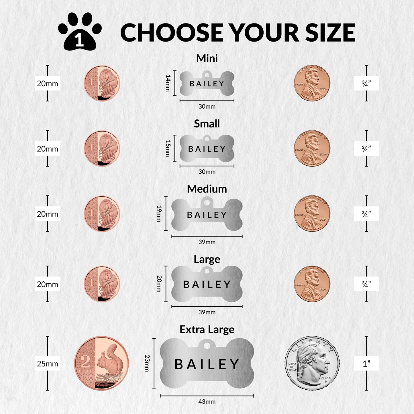 Custom Personalised Engraved Bone Shape Pet Dog ID Tag Brushed Brass or Stainless Steel - Poochella®