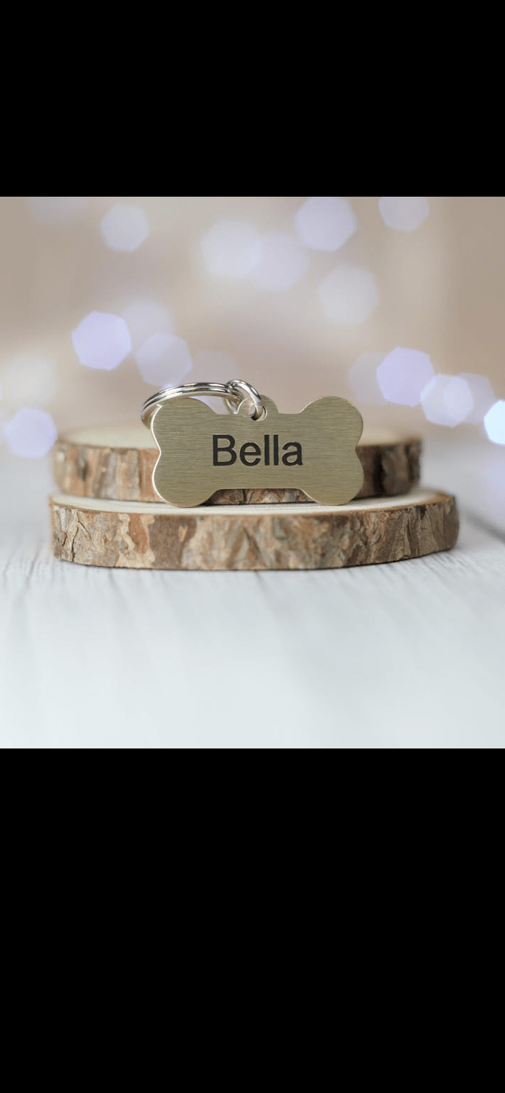 Custom Personalised Engraved Bone Shape Pet Dog ID Tag Brushed Brass or Stainless Steel - Poochella®