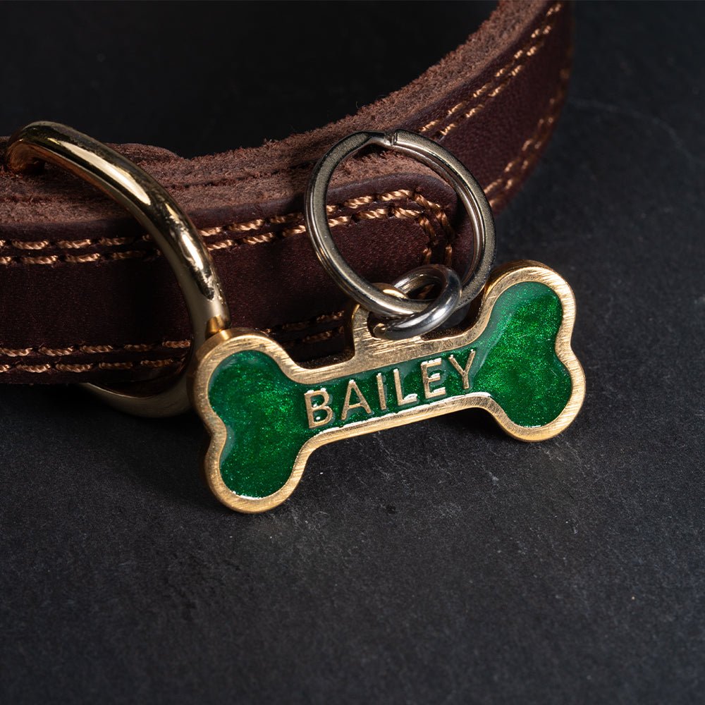 Custom Personalised Laser Engraved Bone Shape Pet Dog Cat ID Tag Colour Brass Bronze Double Sided - Poochella®