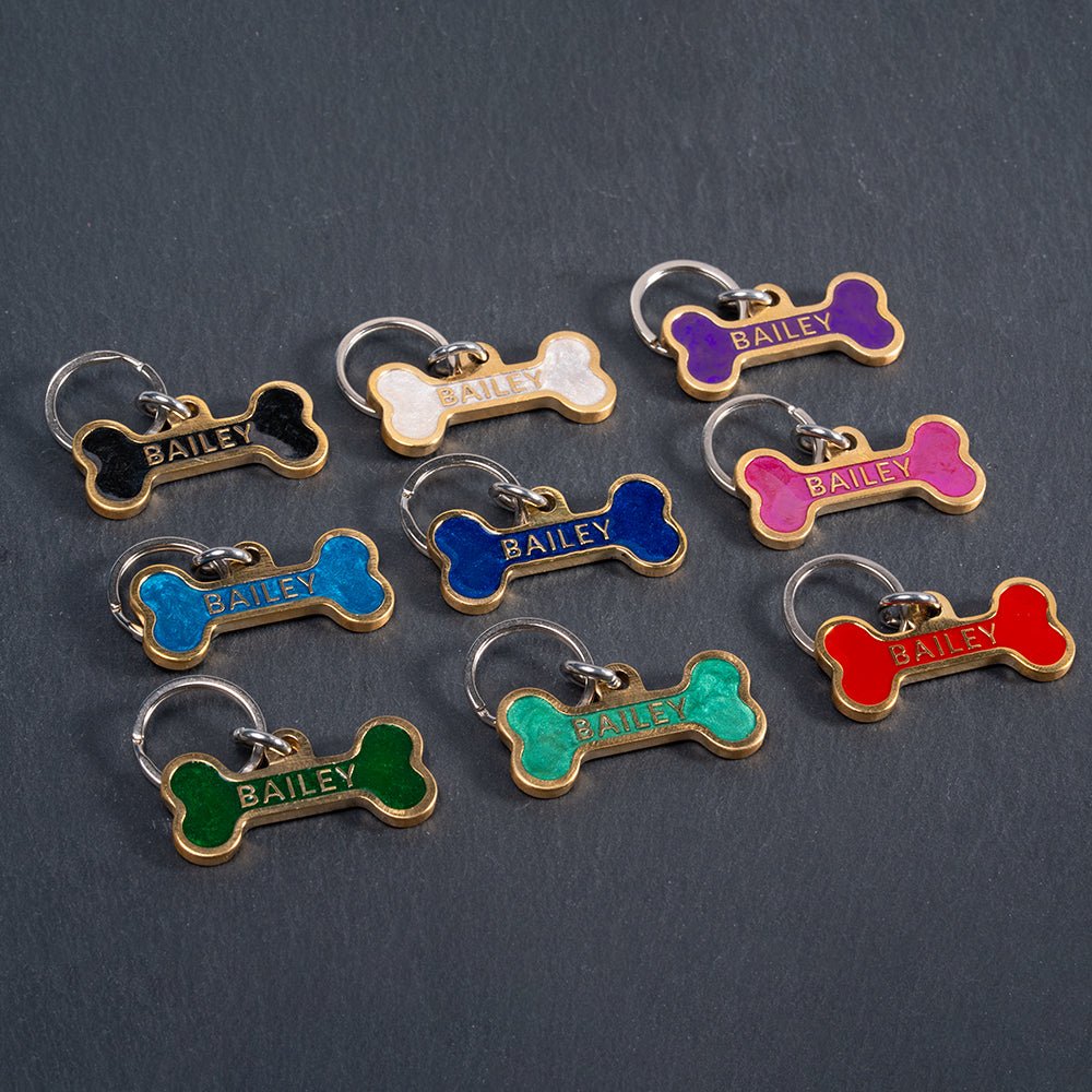 Custom Personalised Laser Engraved Bone Shape Pet Dog Cat ID Tag Colour Brass Bronze Double Sided - Poochella®