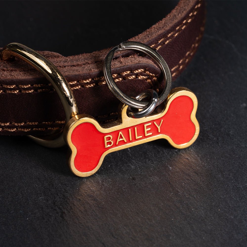 Custom Personalised Laser Engraved Bone Shape Pet Dog Cat ID Tag Colour Brass Bronze Double Sided - Poochella®