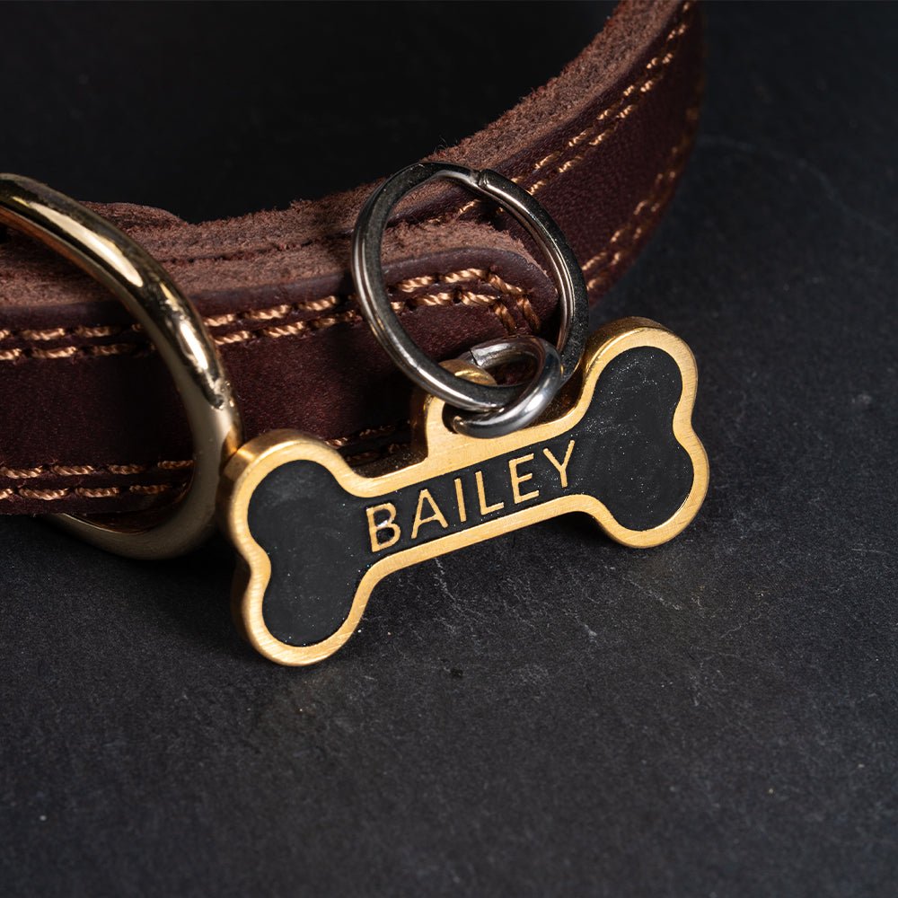 Custom Personalised Laser Engraved Bone Shape Pet Dog Cat ID Tag Colour Brass Bronze Double Sided - Poochella®