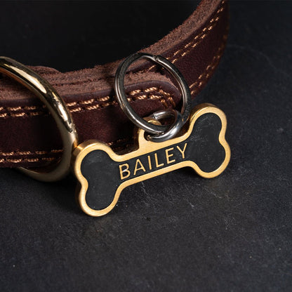 Custom Personalised Laser Engraved Bone Shape Pet Dog Cat ID Tag Colour Brass Bronze Double Sided - Poochella®