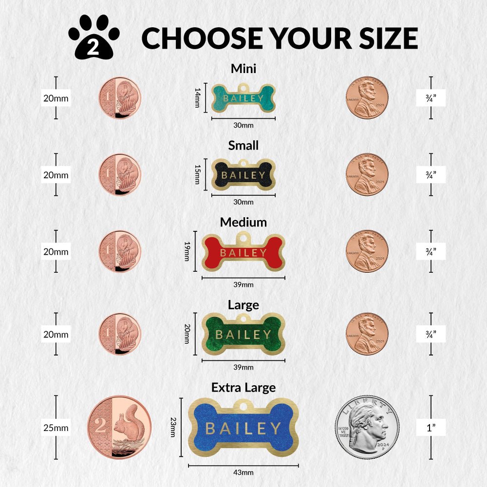 Custom Personalised Laser Engraved Bone Shape Pet Dog Cat ID Tag Colour Brass Bronze Double Sided - Poochella®