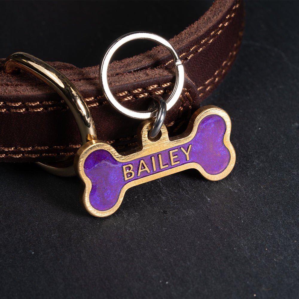 Custom Personalised Laser Engraved Bone Shape Pet Dog Cat ID Tag Colour Brass Bronze Double Sided - Poochella®