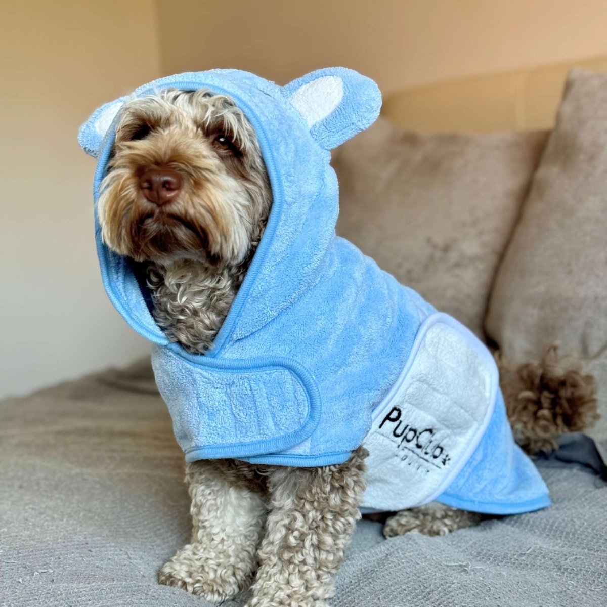 Dog Drying Robe | Microfibre Towel Coat – Blue | Pup Club Couture - Poochella®