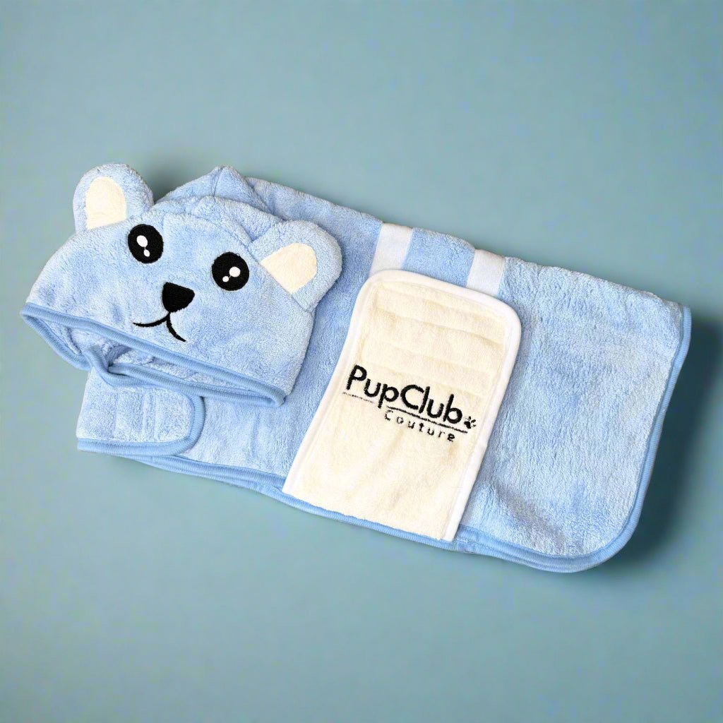 Dog Drying Robe | Microfibre Towel Coat – Blue | Pup Club Couture - Poochella®