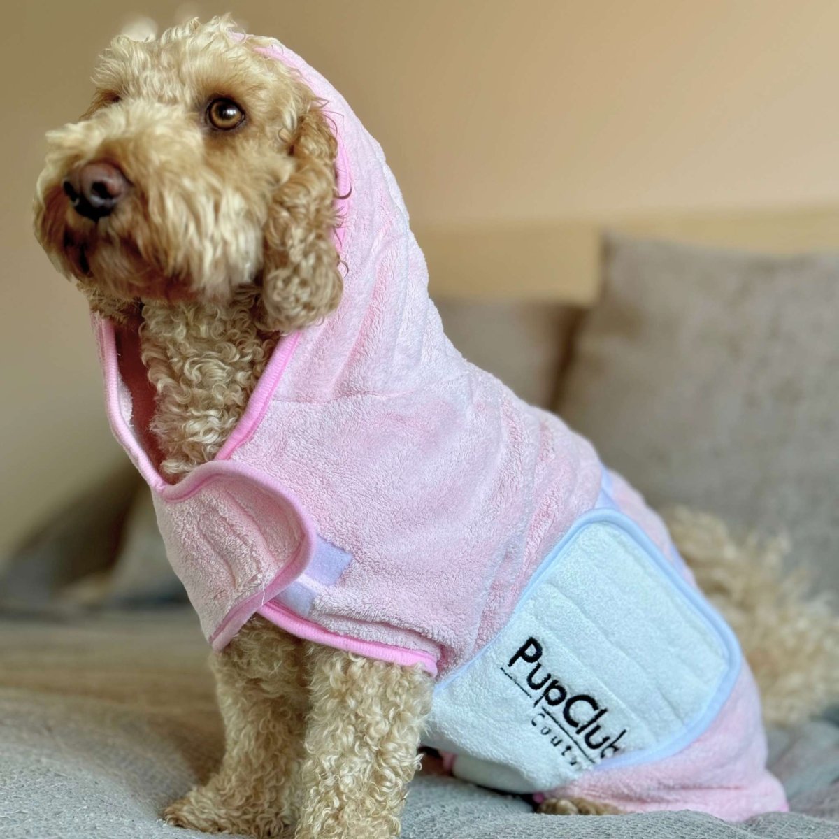Dog Drying Robe | Microfibre Towel Coat – Pink | Pup Club Couture - Poochella®