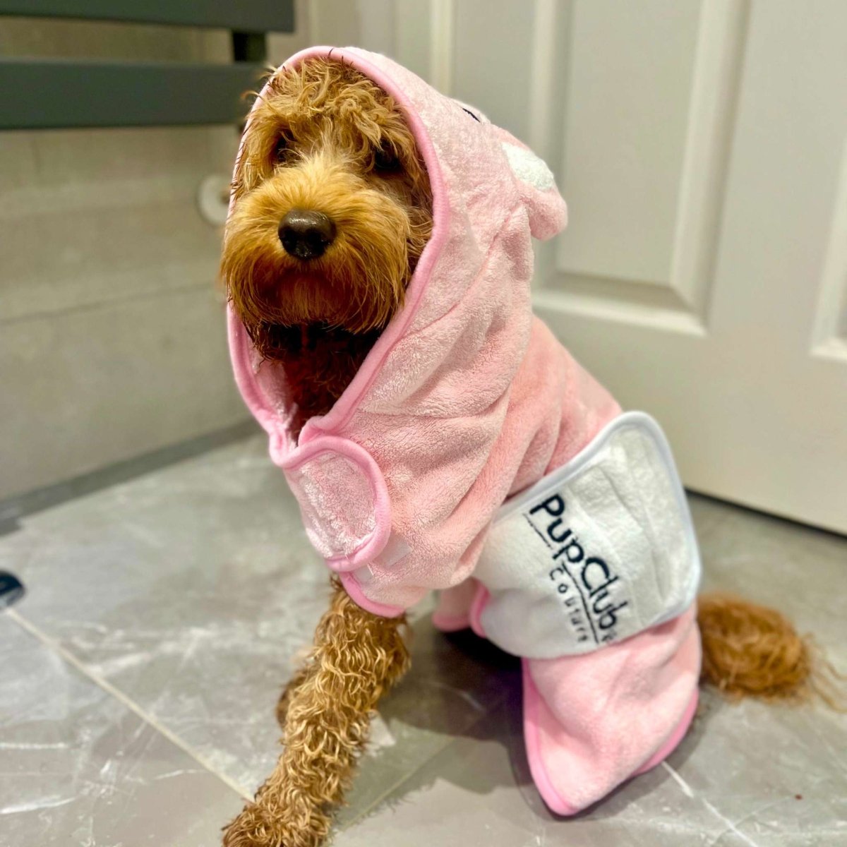 Dog Drying Robe | Microfibre Towel Coat – Pink | Pup Club Couture - Poochella®