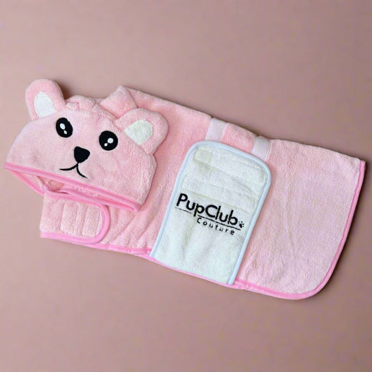 Dog Drying Robe | Microfibre Towel Coat – Pink | Pup Club Couture - Poochella®