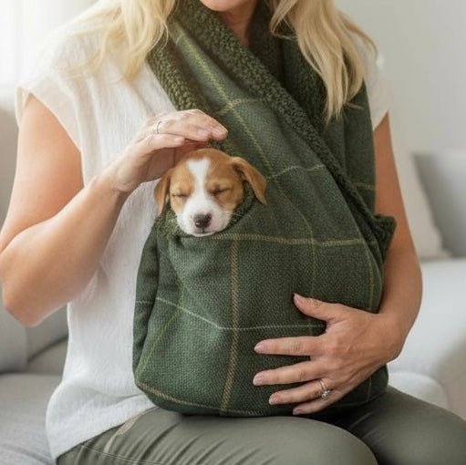 Dog Sling Carrier for Puppies & Small Dogs | Forest Green Arlo Collection | The Artisan Dog Company - Poochella®
