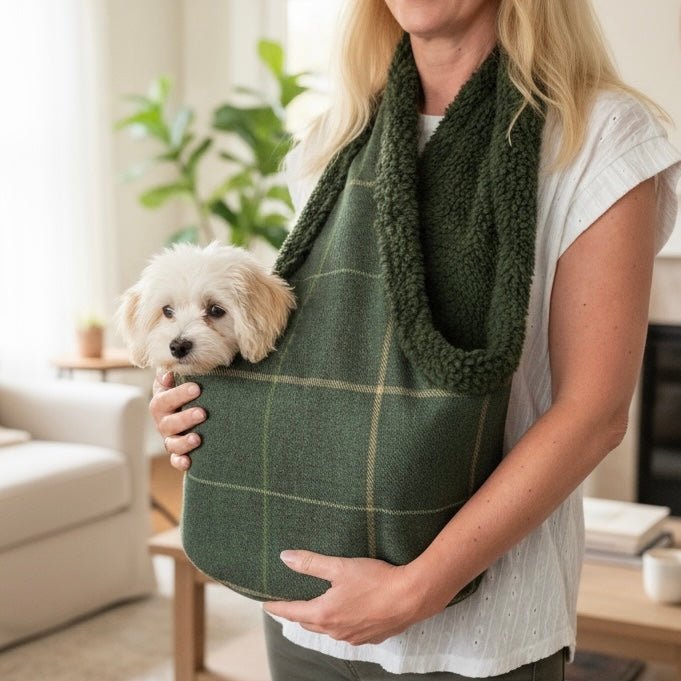 Dog Sling Carrier for Puppies & Small Dogs | Forest Green Arlo Collection | The Artisan Dog Company - Poochella®