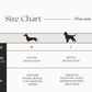 Size chart for pillow beds with pet size and breed information.
