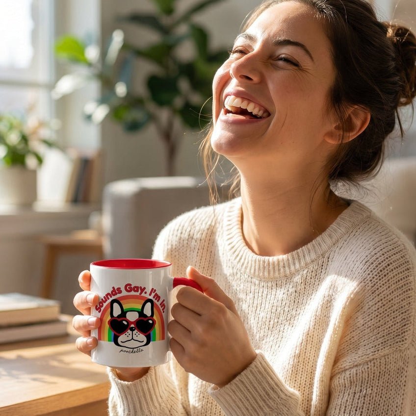 Love Pride Sounds Gay Ceramic Two Tone Dog Mug Rainbow | Poochella® - Poochella®
