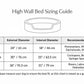 High wall dog bed sizing guide with dimensions and recommended dog breeds.