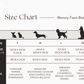 Size chart for memory foam beds with pet size, bed size, sleep space, and breed information.