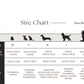 Size chart for nest beds with pet size, bed size, sleep area, and breed information.