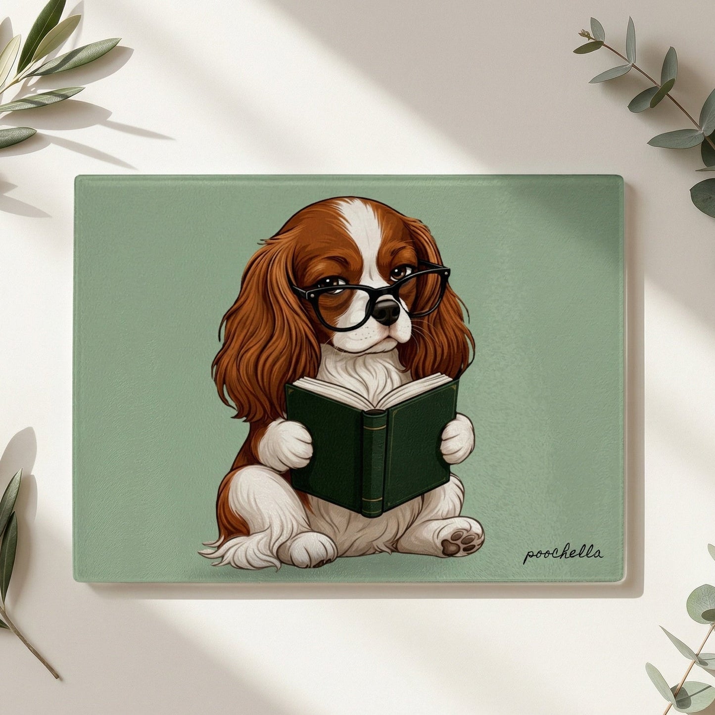 One More Chapter Tempered Glass Chopping Board | King Charles Spaniel | Book Lover Kitchen Decor | Poochella - Poochella®