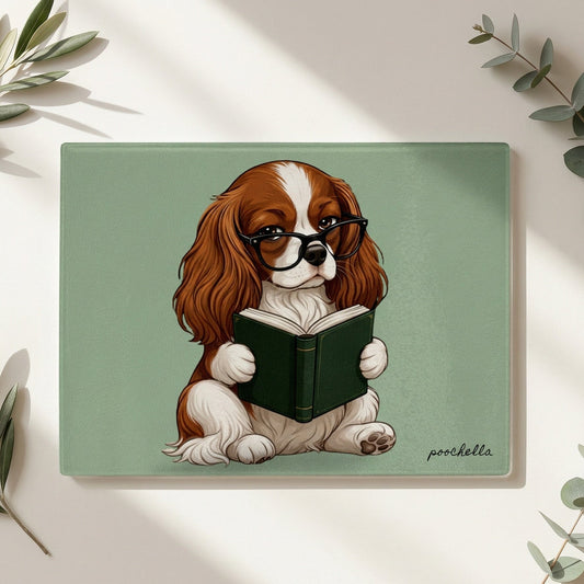 One More Chapter Tempered Glass Chopping Board | King Charles Spaniel | Book Lover Kitchen Decor | Poochella - Poochella®