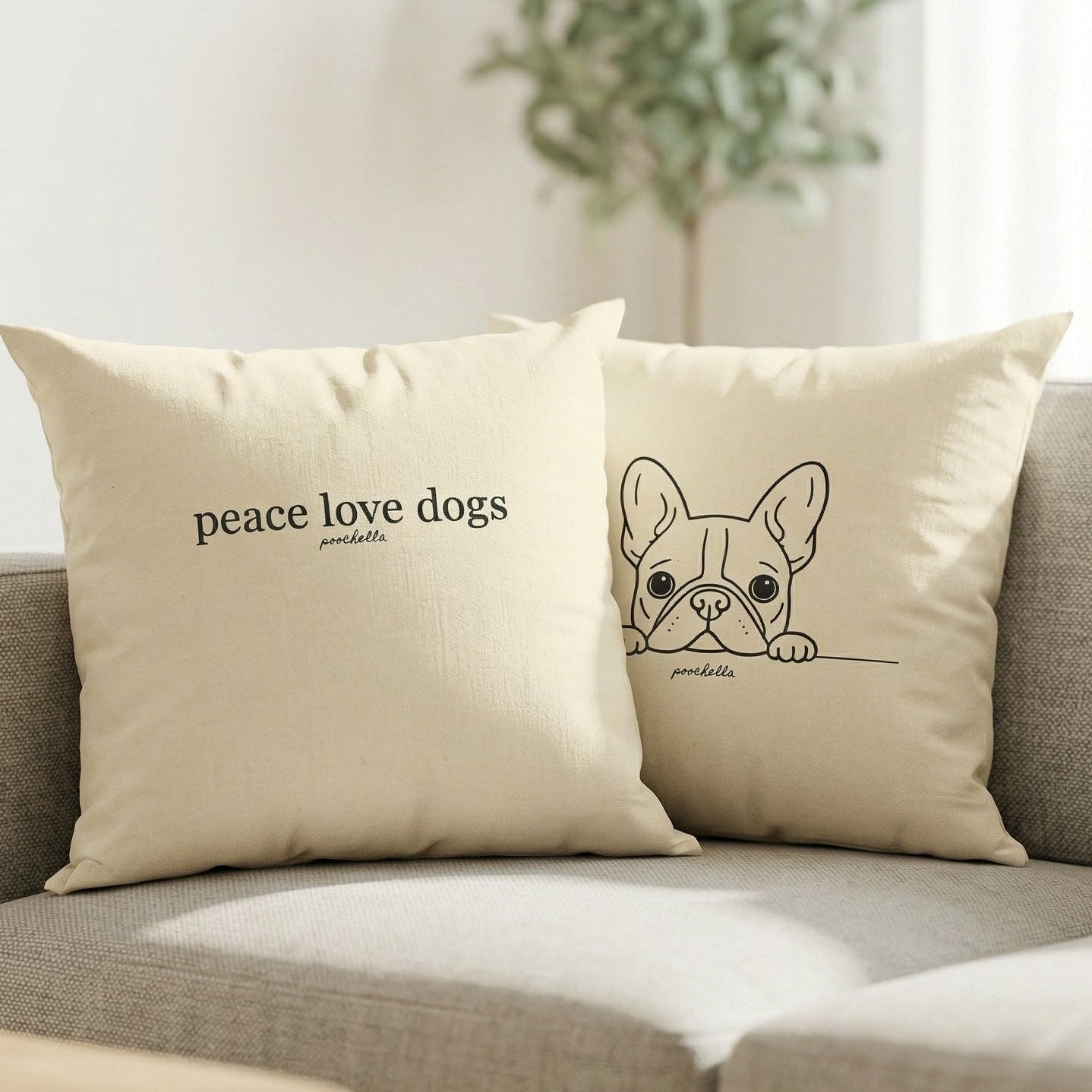 Peace Love & Dogs Organic Cotton Cushion Cover Minimal Home Decor | Poochella® - Poochella®