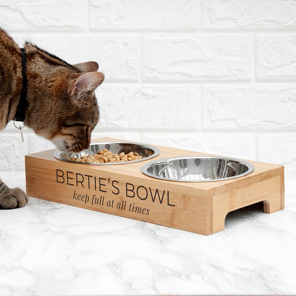 Personalised Bamboo Pet Bowl Set | Engraved Dog & Cat Feeding Station | Custom Dog Bowl - Poochella®