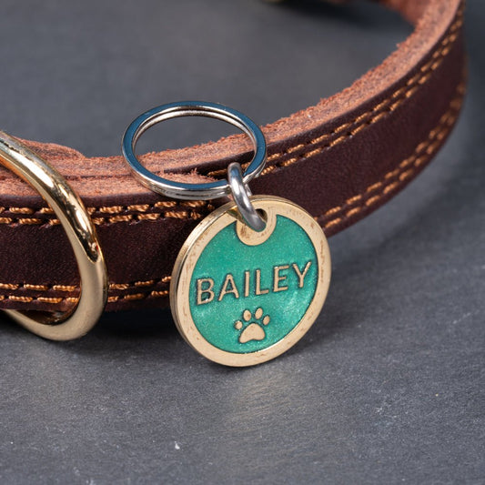 Personalised Brass Pet ID Tag | Custom Engraved Pet Dog & Cat Name Tag - Poochella®
