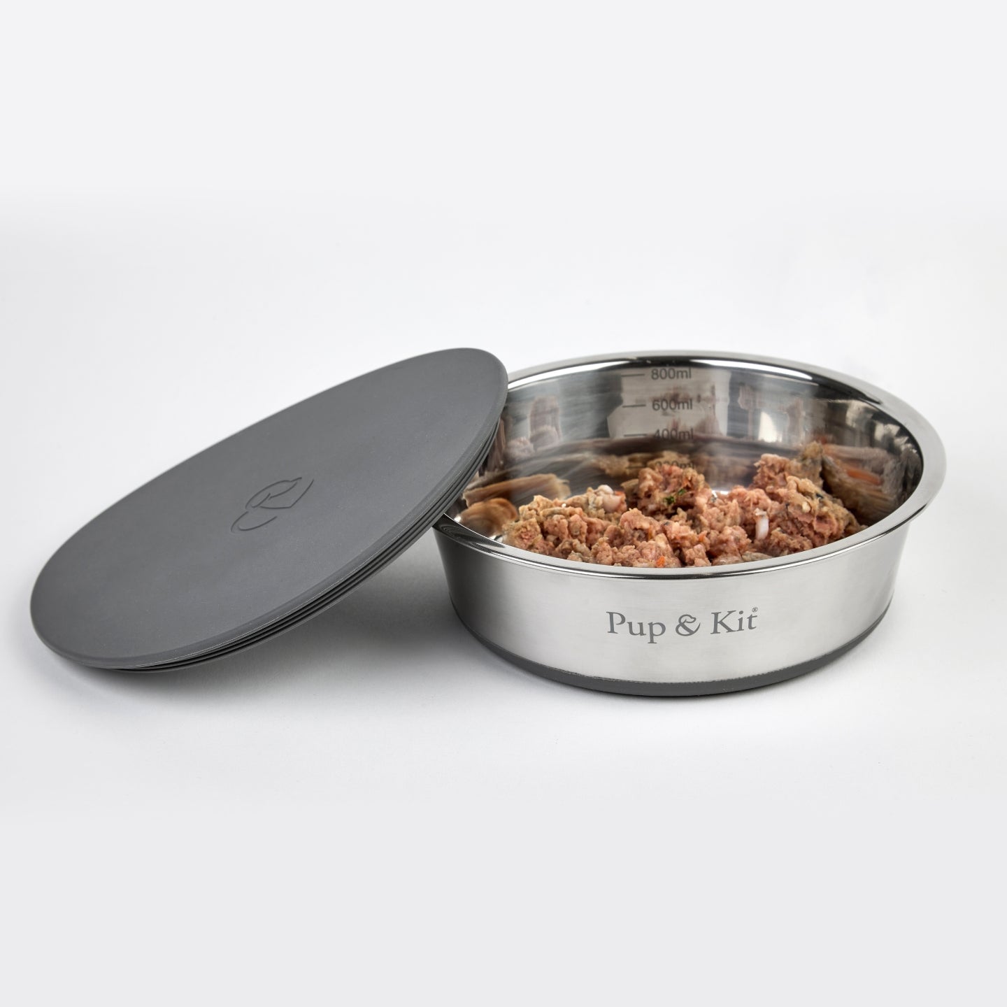 Pup & Kit Lid-It Stay Fresh Dog Bowl | Grey Stainless Steel Pet Bowl | Airtight Lid Travel Dog Bowl - Poochella®