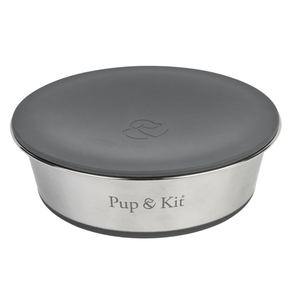 Pup & Kit Lid-It Stay Fresh Dog Bowl | Grey Stainless Steel Pet Bowl | Airtight Lid Travel Dog Bowl - Poochella®