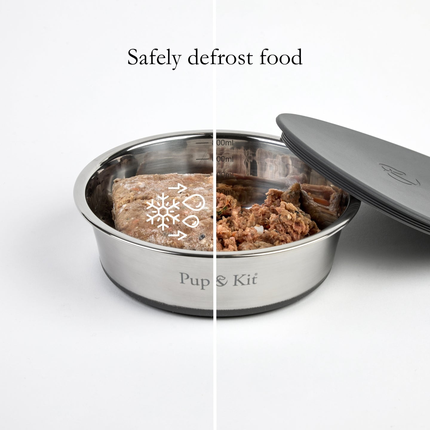 Pup & Kit Lid-It Stay Fresh Dog Bowl | Grey Stainless Steel Pet Bowl | Airtight Lid Travel Dog Bowl - Poochella®