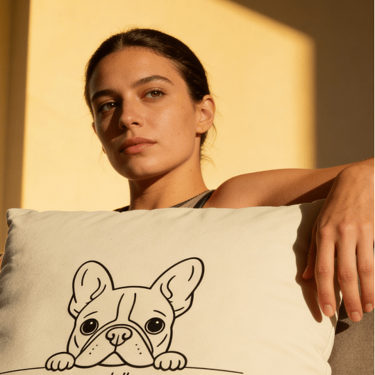 The French Hello Organic Cotton Cushion Cover | Minimal French Bulldog Home Decor | Poochella® - Poochella®